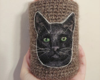 Black cat can cozy  Needle felted