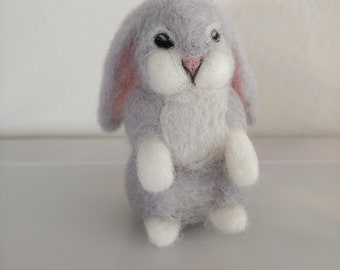 light grey bunny needle felted