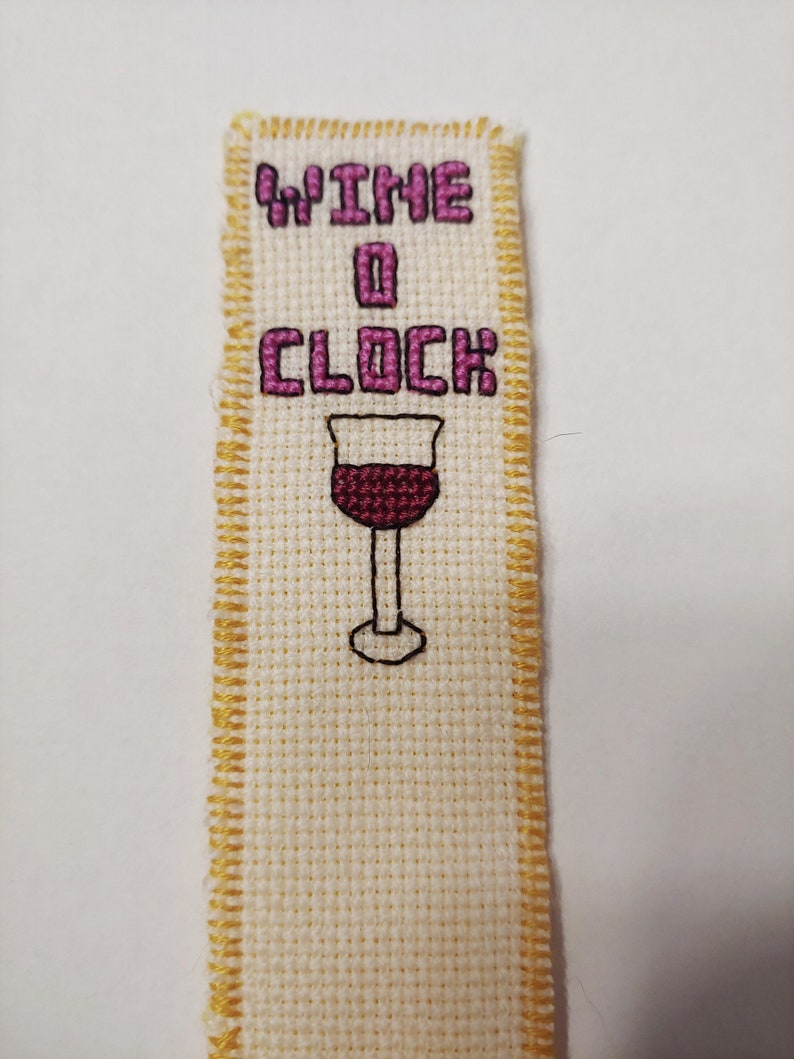 wine lovers cross stitch bookmark red image 1