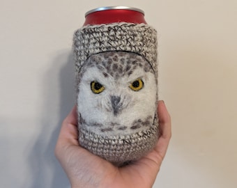 snowy owl can cozy Needle felted cooler