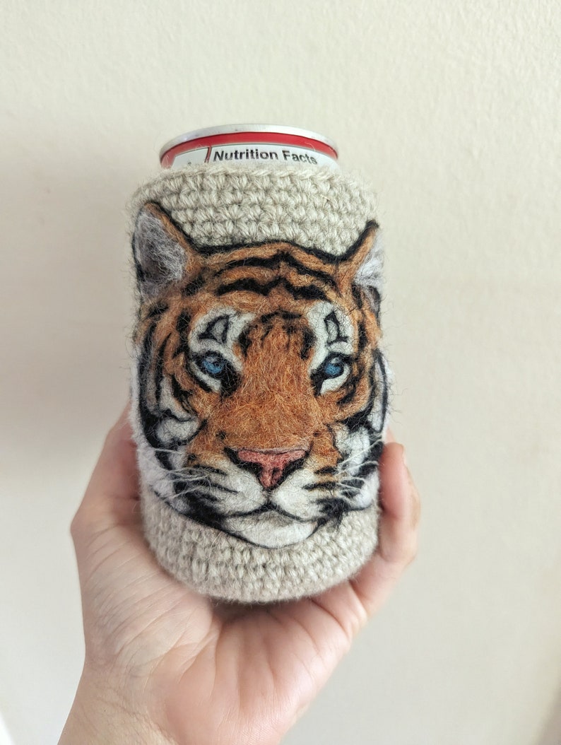 Tiger can cozy needle felted image 1