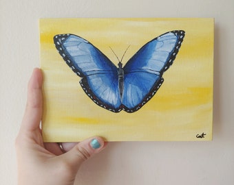 Small blue butterfly painting