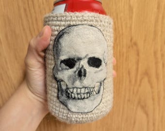 skull gothic can cozy  Needle felted