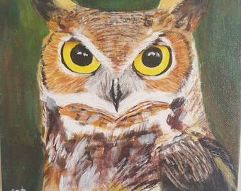 Great horned owl painting