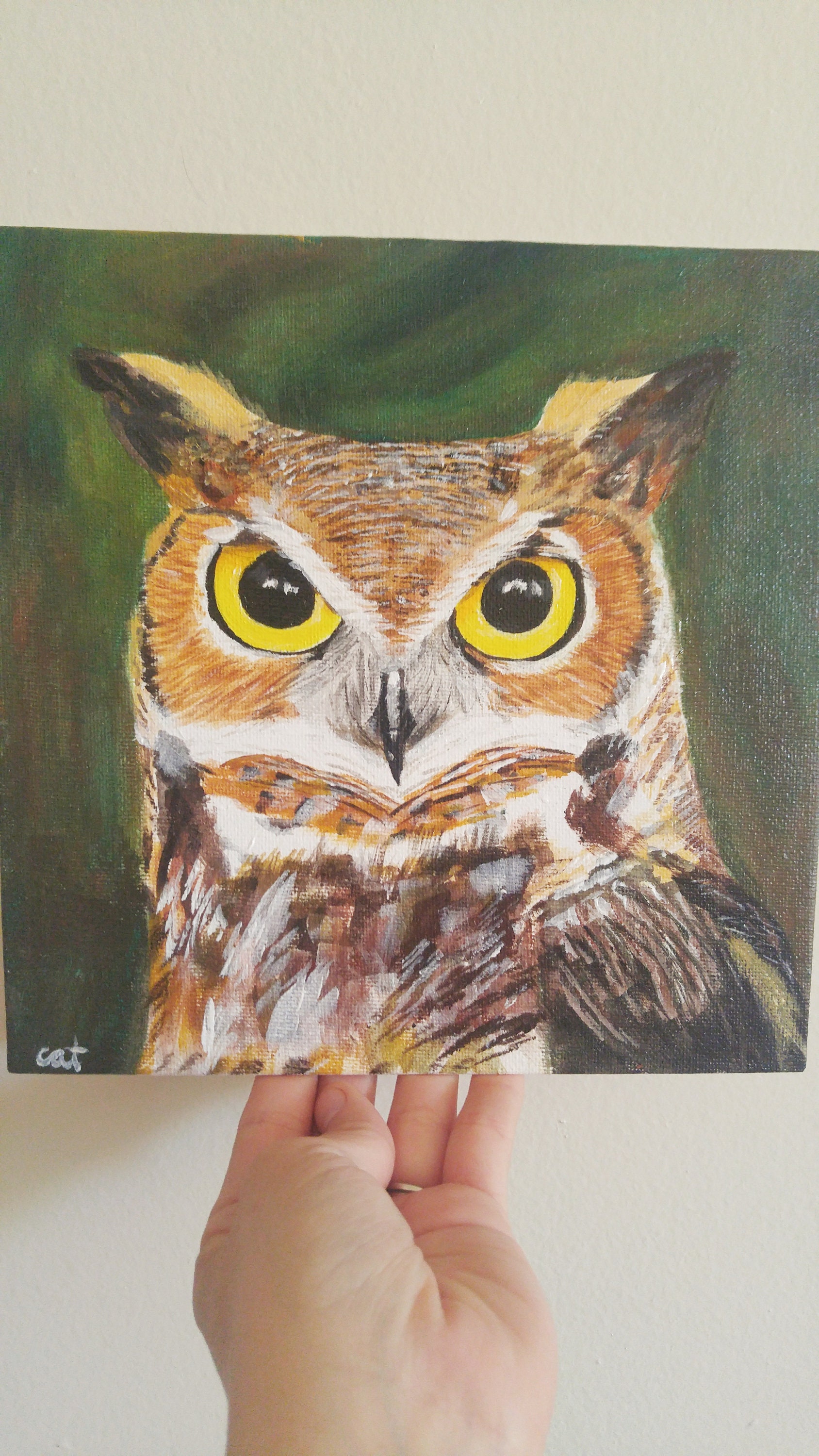 Great horned owl painting