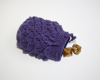 Scale Dice bag eggplant purple  pouch / crocodile stitch