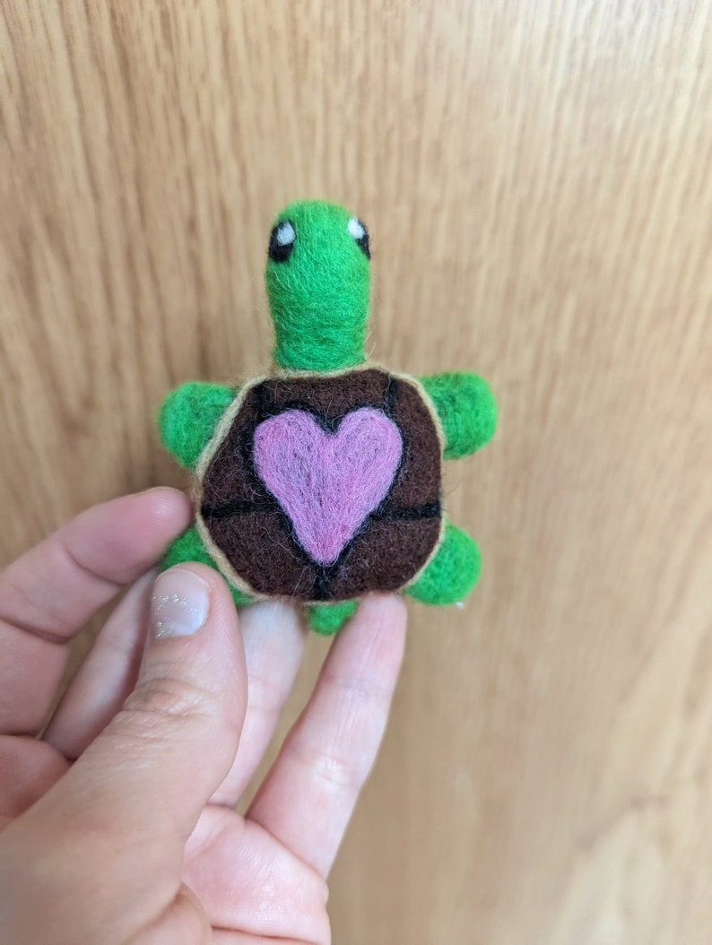 small green needle felted turtle image 3