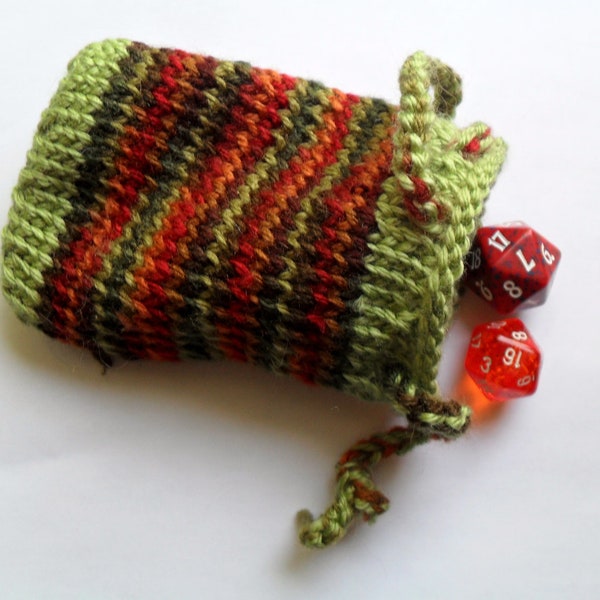 Knitted fall colours pouch / dice bag