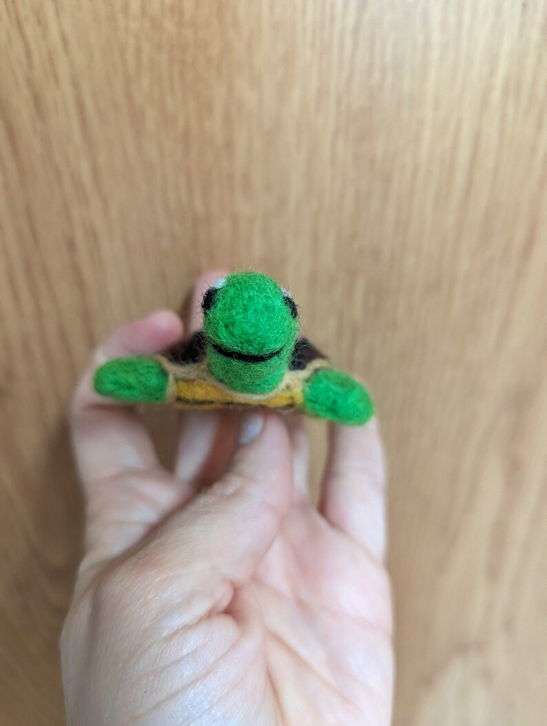 small green needle felted turtle image 5