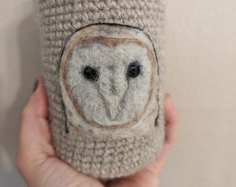 Barn owl can cozy Needle felted cozy cooler