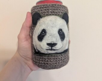 Panda can cozy needle felted