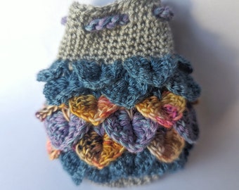 Small Scale Dice bag cool blue grey sunset pouch / crocodile stitch