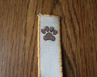 Paw print animal cross stitch bookmark