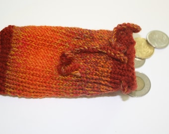 Knitted autumn  leaves pouch / dice bag