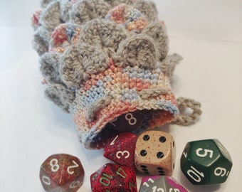 Scale Dice bag gray , pink and blue pouch / crocodile stitch