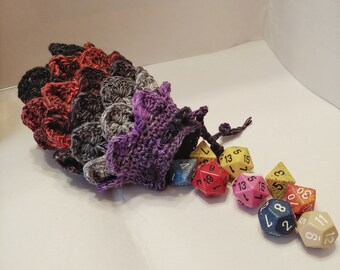 Scale Dice bag red, grey and purple pouch / crocodile stitch