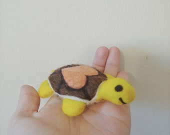 small yellow needle felted turtle