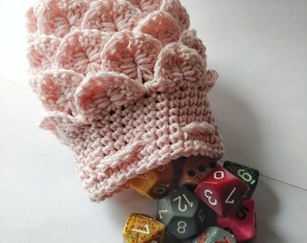 Dice bag light pink pouch / crocodile stitch