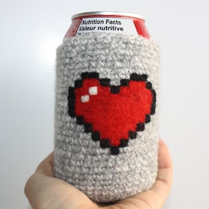 8-bit heart can cozy Needle felted image 1