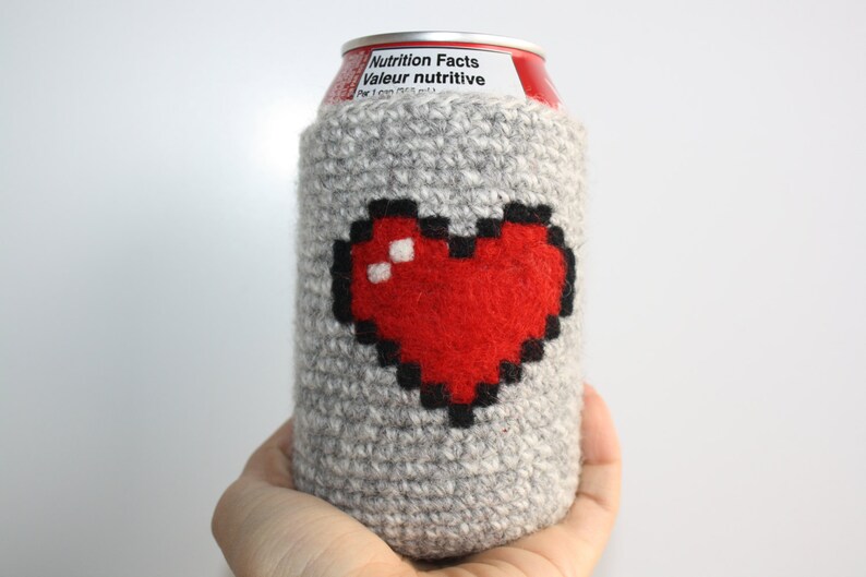 8-bit heart can cozy Needle felted image 1