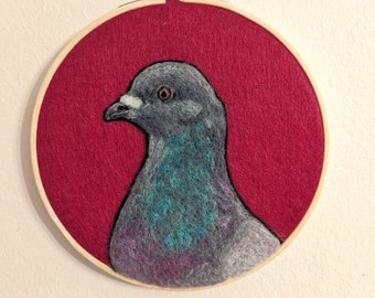 Small Felted pigeon wool painting wall art home decor