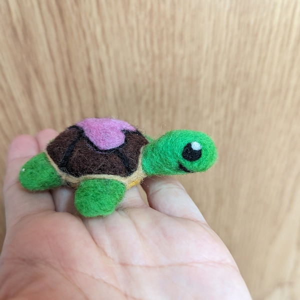 small green needle felted turtle