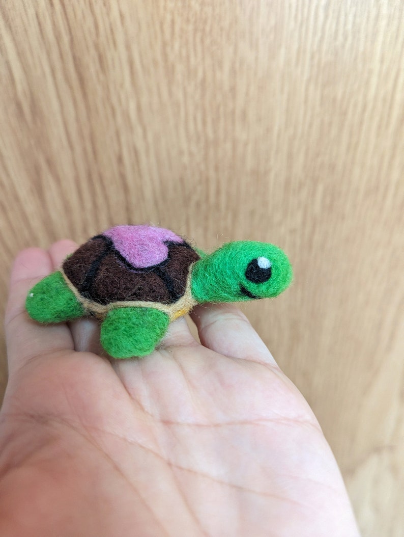 small green needle felted turtle image 1