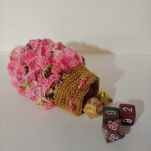 Scale Dice bag pink yellow trinket pouch / crocodile stitch
