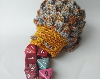 Scale Dice bag rusty metal and yellow  pouch / crocodile stitch