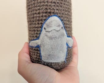 Beluga can cozy needle felted