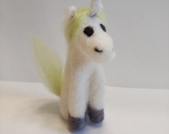 miniature unicorn needle felted sculpture green hair