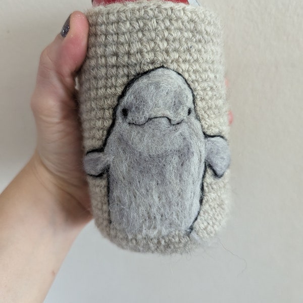 Beluga can cozy needle felted