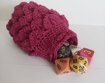 Scale Dice bag berry pink silk pouch / crocodile stitch