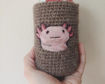 Axolotl needle felted can cozy