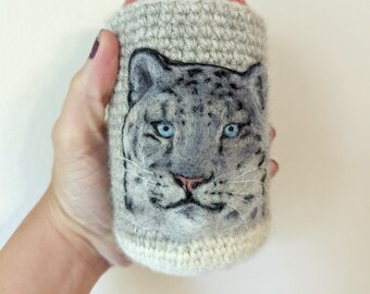 Snow leopard can cozy needle felted