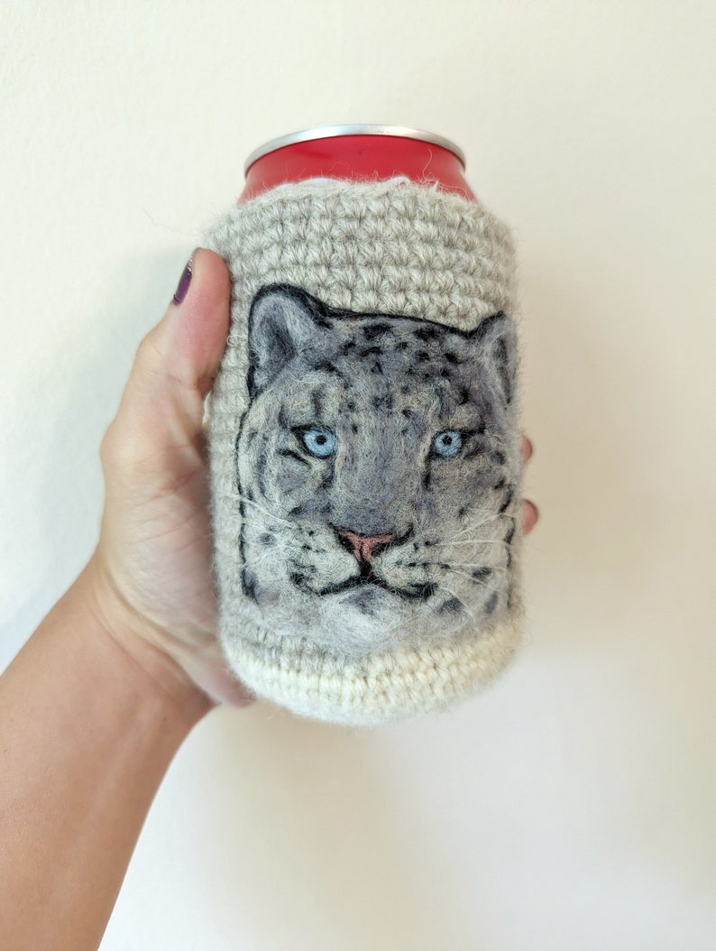 Snow leopard can cozy needle felted image 1