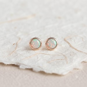 Minimalist Opal Stud Earrings, Sterling Silver Bezel Opal Earrings, Tiny White Opal Studs, October Birthstone Gift, Everyday Earrings