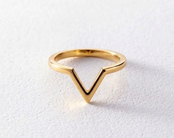 Sterling Silver V Shape Ring, Minimalist Chevron Stackable Jewelry