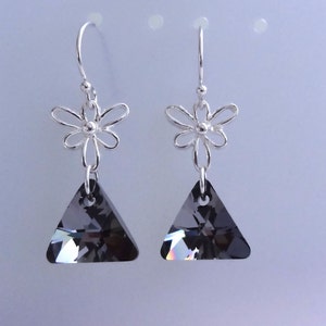 Silver black crystal triangle earrings with sterling silver. Gift boxed and shipped free.