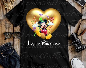 Feliz cumpleaños Mickey Mouse dorado personalizado dibujos animados cumpleaños niño PNG, Feliz cumpleaños PNG, Cumpleaños niño PNG