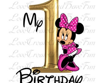 Mi primer cumpleaños Minnie Mouse dorada personalizada caricatura cumpleaños niño PNG, Feliz cumpleaños PNG, Cumpleaños niño PNG