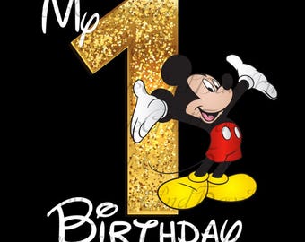 Mickey Mouse dorado, primer cumpleaños, caricatura personalizada (PNG)