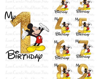 Mickey Mouse dorado de cumpleaños PNG, caricatura personalizada (descarga digital)