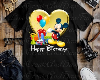 Feliz cumpleaños PNG Mickey Mouse dorado personalizado dibujos animados cumpleaños niño adulto PNG, cumpleaños, cumpleaños niño niña descarga instantánea