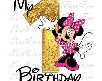 Mi primer cumpleaños Minnie Mouse dorada personalizada caricatura cumpleaños niño PNG, Feliz cumpleaños PNG, Cumpleaños niño PNG