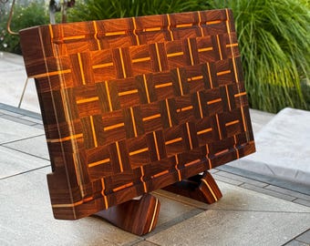 Personalized Handmade Walnut End Grain Cutting Board – Geometric Butcher Block