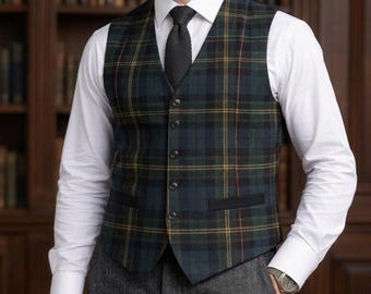 Chaleco de tartán escocés para hombre / Chaleco formal para kilt / Chaleco de tartán de clan para bodas y vestimenta de las Tierras Altas / Tallas personalizadas de 30 a 60 pulgadas