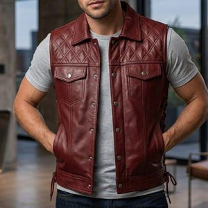 Men’s Handmade Brown Leather Vest – Western Cowboy Biker Waistcoat – Vintage Formal & Casual Outfit Genuine Leather Sleeveless Jacket XS–6XL