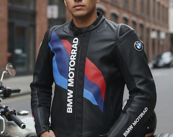 BMW Motorrad Motorcycle Racing Leather Jacket Genuine Cowhide