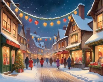 Puzzle di una strada di un villaggio innevato / Puzzle di una scena di vacanza invernale